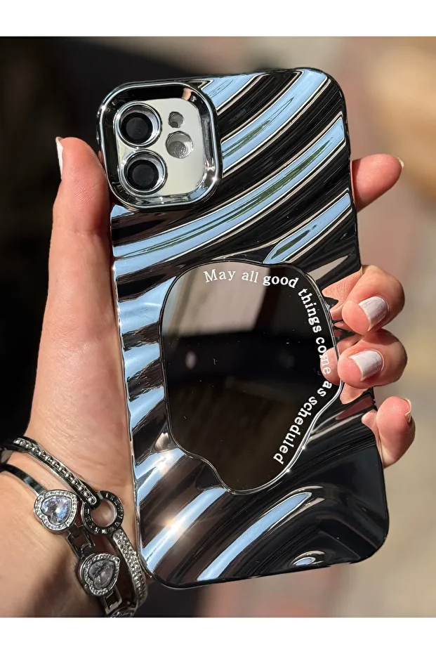 Fashionable Case Compatible with iPhone 13 with Mirrored Surrounding Embossed Shiny Pattern and Camera Protection - 8