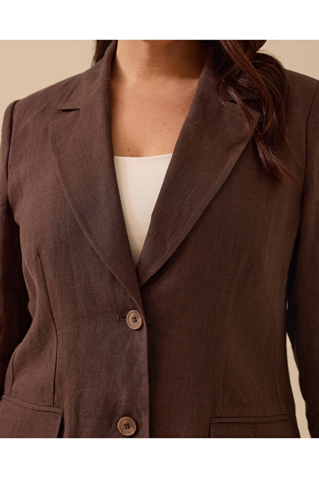 Plus Size Double Button Linen Jacket - 5