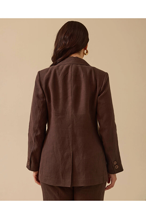 Plus Size Double Button Linen Jacket - 4