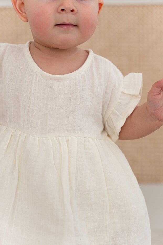 %100 Pamuk Müslin Bebek Zıbın Elbise - 3