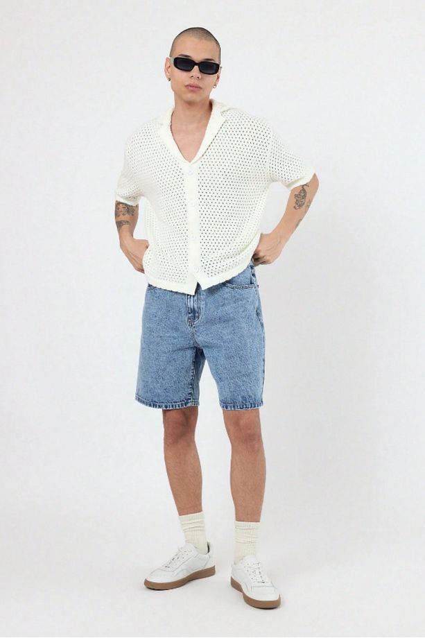 Erkek Baggy Fit Kot Şort Mavi - 2