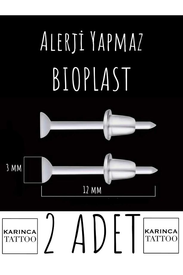 Bioplast Piercing 2 Adet ince Hızma Kulak Burun Tragus Şeffaf Xray Ötmez Sınav Alerji Yapmaz Küpe - 2