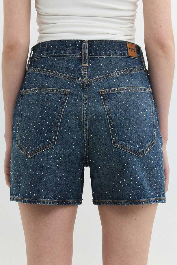 DEBORAH Straight Fit Taşlı Orta İndigo Jean Şort - 4