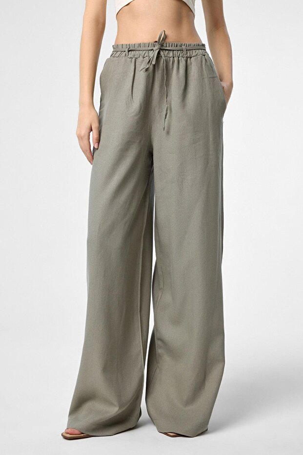 Khaki Linen Blend Women's Trousers