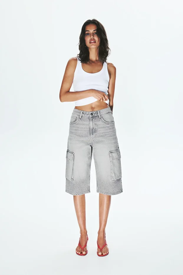 Kargo tipi denim bermuda şort - 2