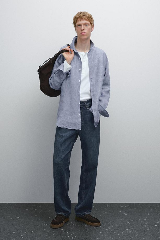%100 keten regular fit gömlek - 1