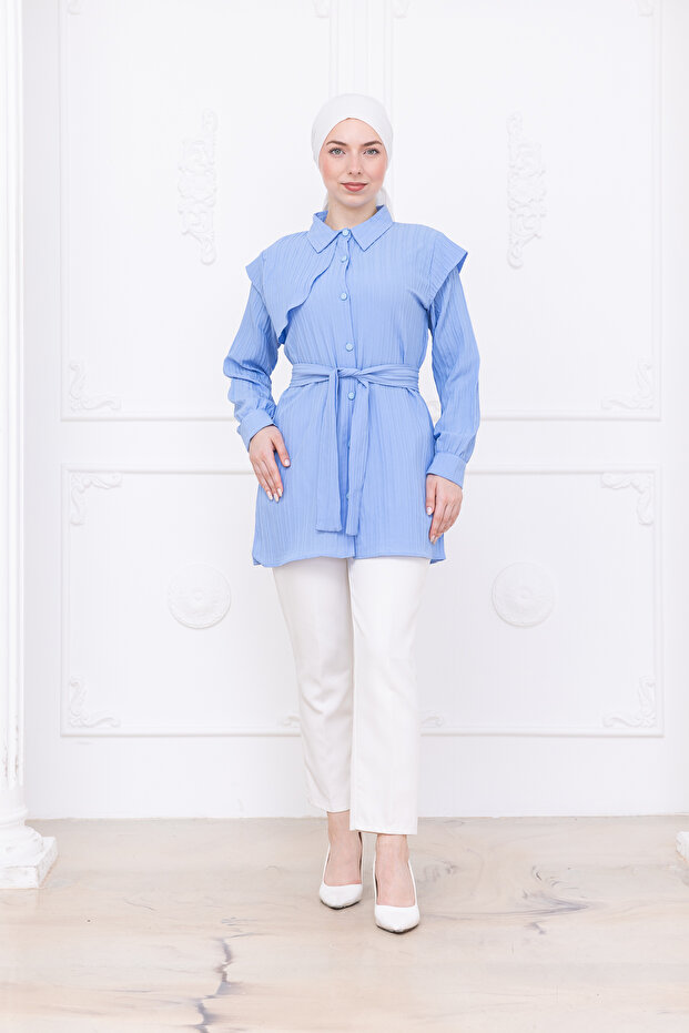 Hijab Shirt with Belted Epaulet Detail