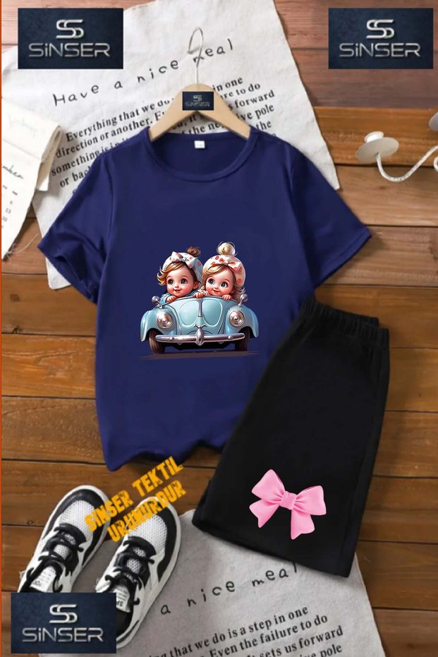 Kids “Car 2 Girl Cute“ Custom Printed Crew Neck T-Shirt - Shorts Set