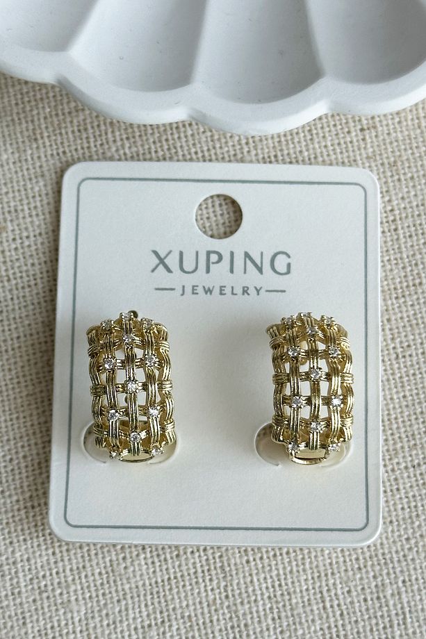 Xuping 14K Taşlı Örme Kadın Küpe – Kararmaz | Kadın Takı Xuping Küpe - 4