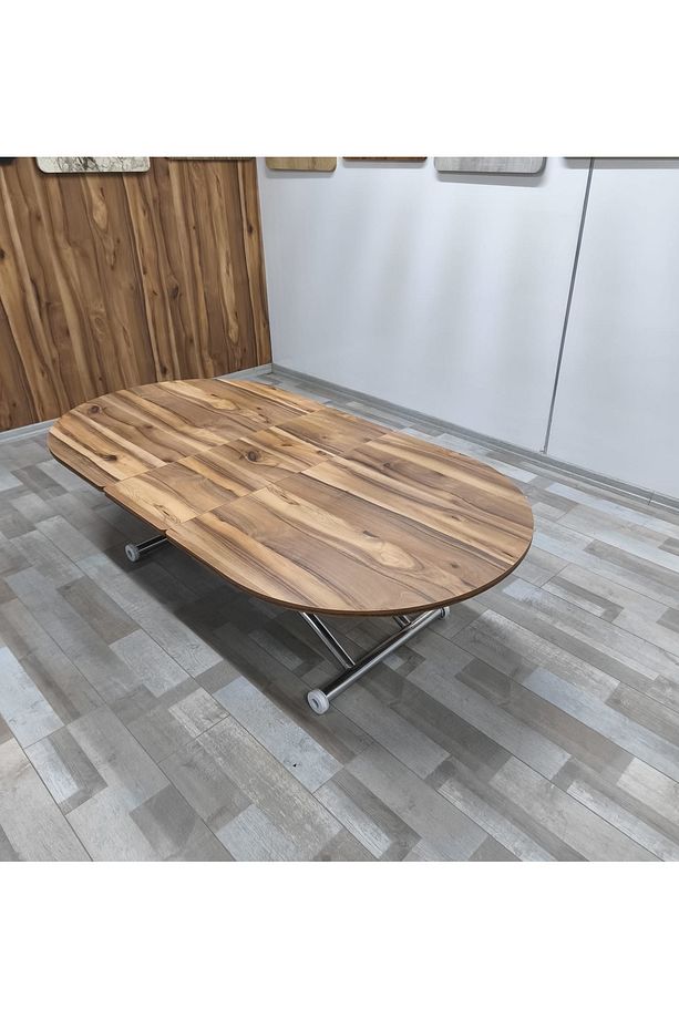 Ortadan Açılır Akıllı Yemek Masası Oval Mdf Tabla Alt Mekanizma Metal Krom Kaplama - 6