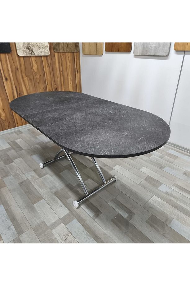 Ortadan Açılır Akıllı Yemek Masası Oval Mdf Tabla Alt Mekanizma Metal Krom Kaplama - 6