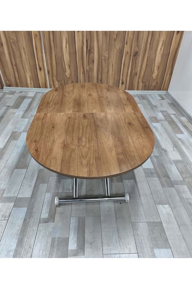 Ortadan Açılır Akıllı Yemek Masası Oval Mdf Tabla Alt Mekanizma Metal Krom Kaplama - 6