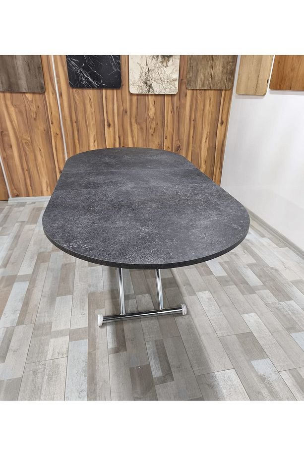 Ortadan Açılır Akıllı Yemek Masası Oval Mdf Tabla Alt Mekanizma Metal Krom Kaplama - 3