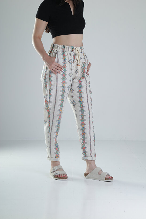 بنطلون كتان منقوش عرقي - 2