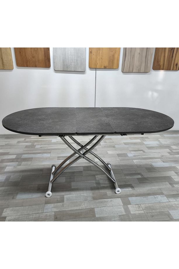 Ortadan Açılır Akıllı Yemek Masası Oval Mdf Tabla Alt Mekanizma Metal Krom Kaplama - 7