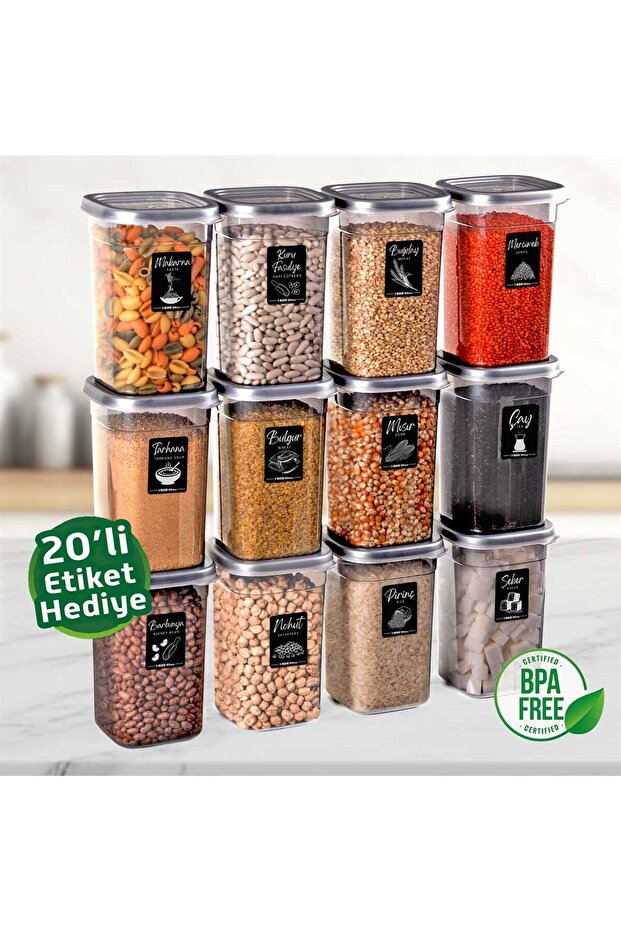6' Rectangular Food Storage Container Spice Rack Set 1.2 Liter 20 Labels Gift