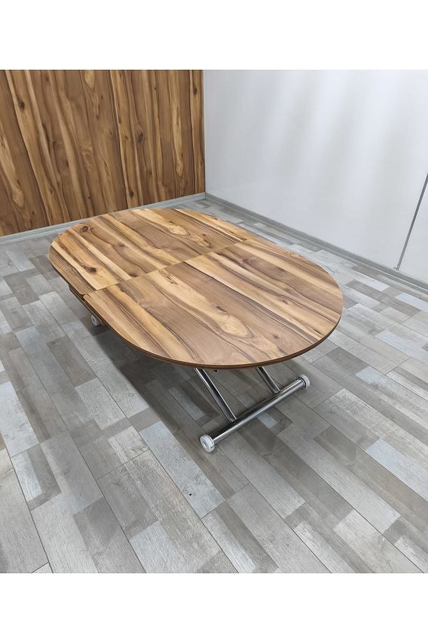 Ortadan Açılır Akıllı Yemek Masası Oval Mdf Tabla Alt Mekanizma Metal Krom Kaplama - 8