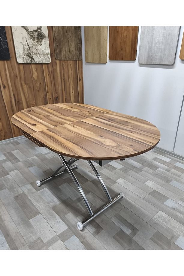 Ortadan Açılır Akıllı Yemek Masası Oval Mdf Tabla Alt Mekanizma Metal Krom Kaplama - 2
