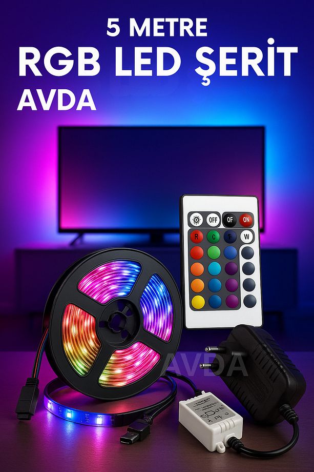 Tak Çalıştır RGB LED Şerit – 5 Metre Yapışkanlı, Renkli Işık Şerit Lamba - 1