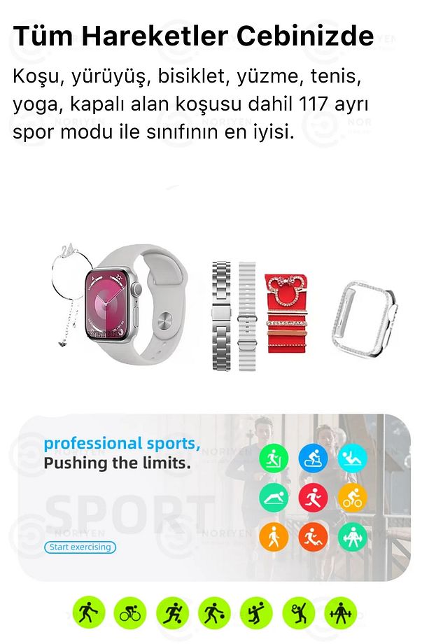 Kadın Akıllı Saat Rose Gold G 9 Mini Pluss 3 Kordon/Watch Kılıf/Bileklik/Charm Süs Hediyeli - 1