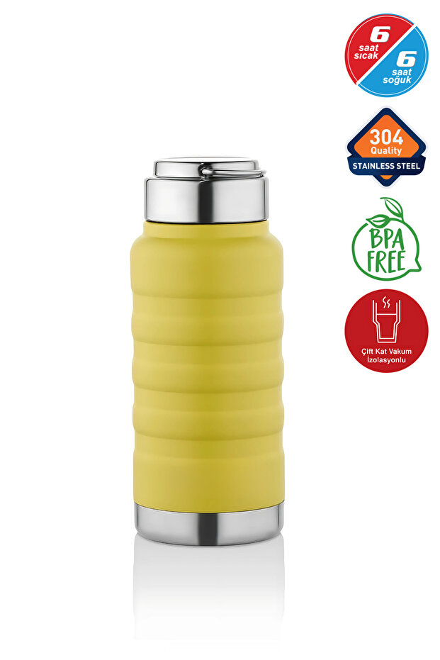 400 ml Yellow Stainless Steel Thermos – for Water, Soft Drinks, Tea | Camping, School, Picnic, Serving & Catering