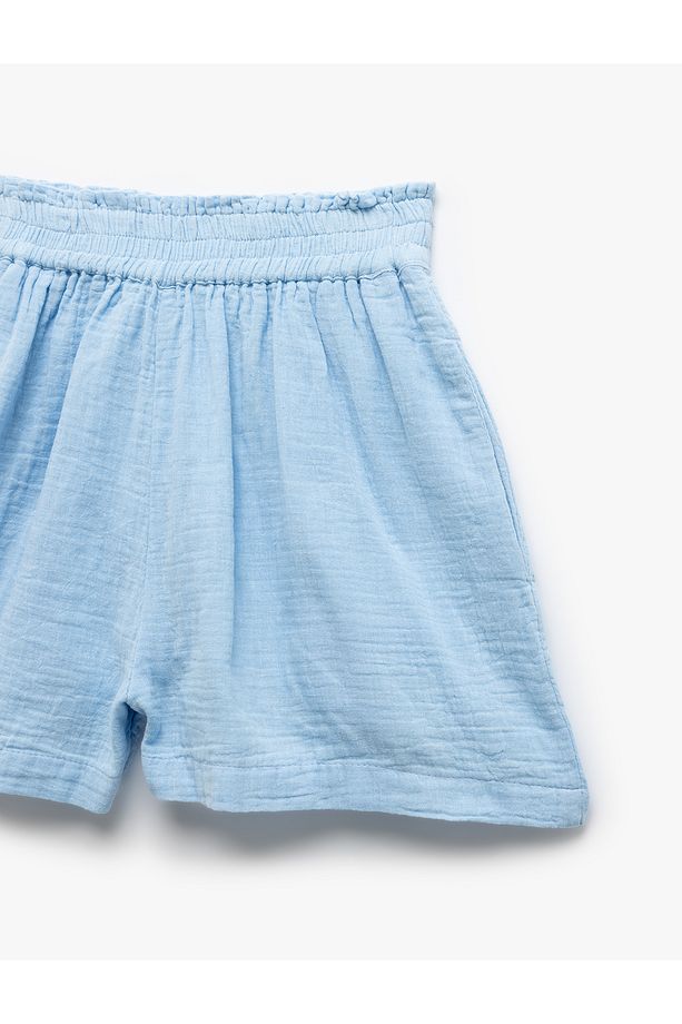 Yeni Sezon Lastikli Yüksek Bel Cepli Pamuklu Mini Müslin Şort - 6