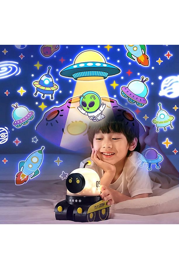 Çocuklar İçin Eğitici Eğlenceli Robot Figür Projektör Gece Lambası Uyku Arkadaşı - 1