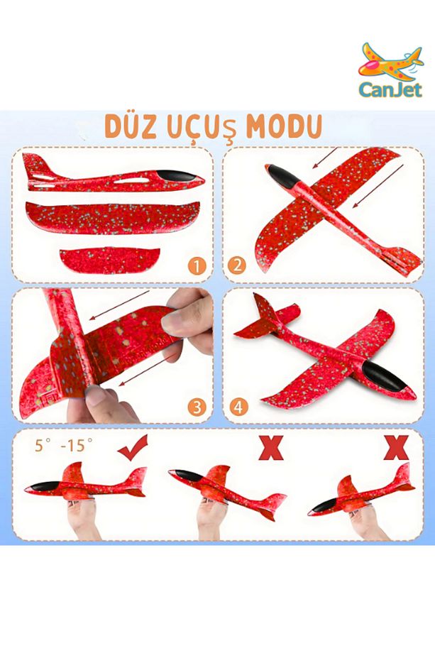 mavi-turuncu-kırmızı 3'lü Set Elle Atılan Planörü Eğlenceli Uçan Çocuk Oyuncak Uçak -Çocuk - 6