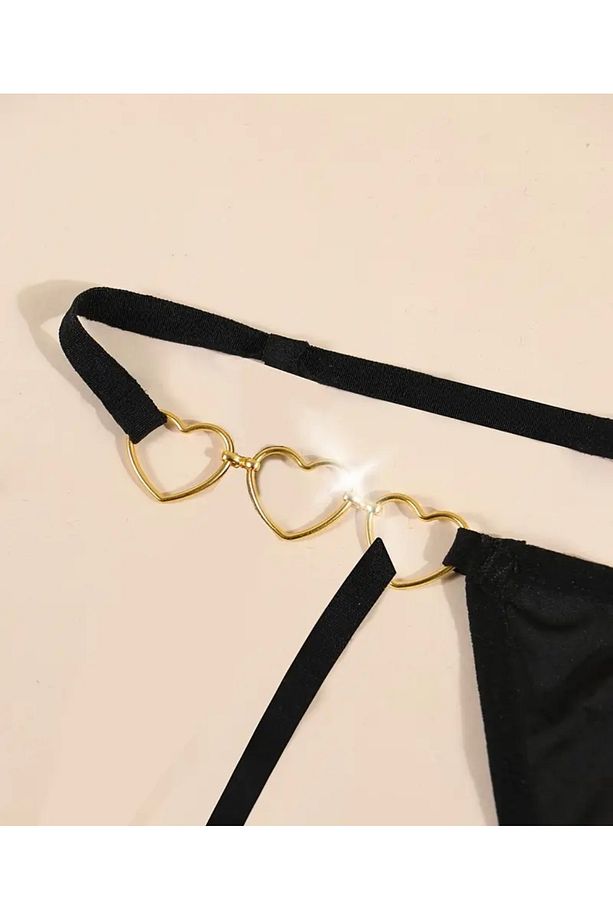 Kadın Gold Kalp Aksesuarlı Jartiyerli Model String - 3