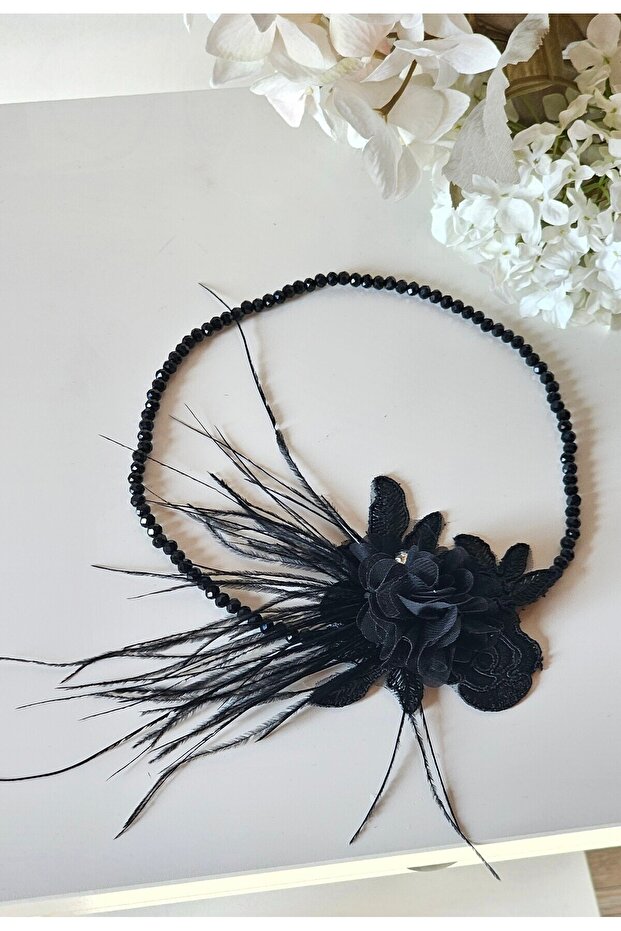 Black Feather Lace Detailed Party, Wedding Crown