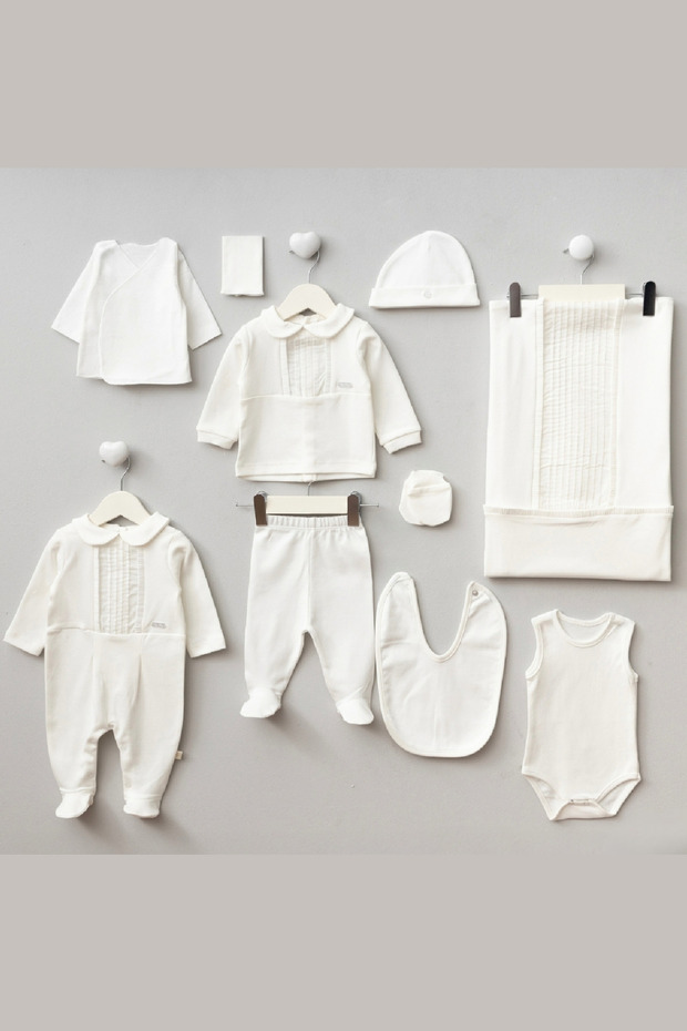 Voile Pleated Pugi Baby Baby Boy Newborn 10 Piece Hospital Release Bodysuit Set