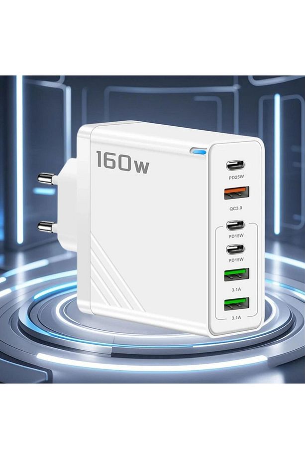 160w Şarj Adaptörü 6 Port Hızlı Şarj Başlığı İos/Android Uyumlu Şarj Aleti - 5