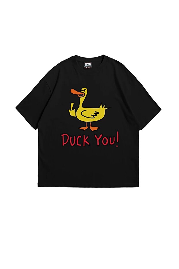 Duck You! Printed Oversize Unisex Black Tshirt