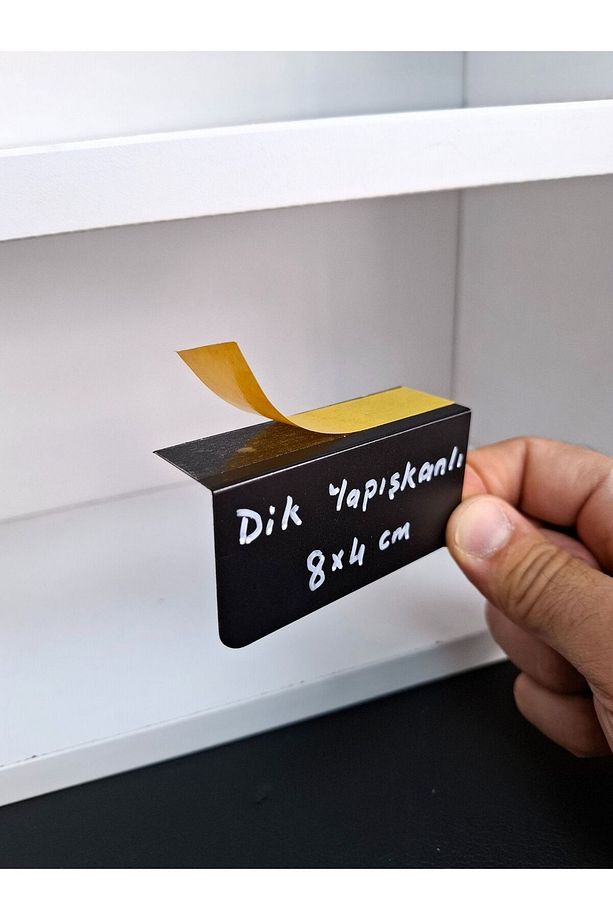 10 Adet PVC Karatahta Siyah Ürün Etiket 8x4 cm Yapışkanlı Raf Fiyat Etiketi Dik Yapışan isimlik - 7