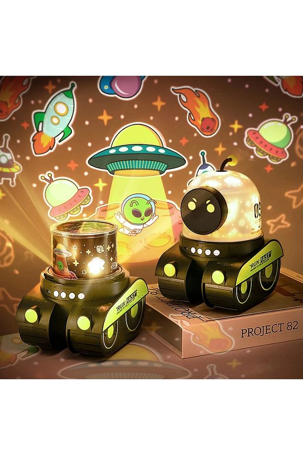 Çocuklar İçin Eğitici Eğlenceli Robot Figür Projektör Gece Lambası Uyku Arkadaşı - 5