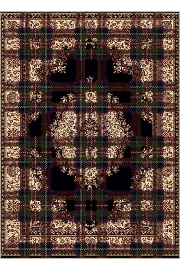 Kemal Collection Plaid Detailed Traditional Pattern Woven Base Decorative Carpet Kemal67