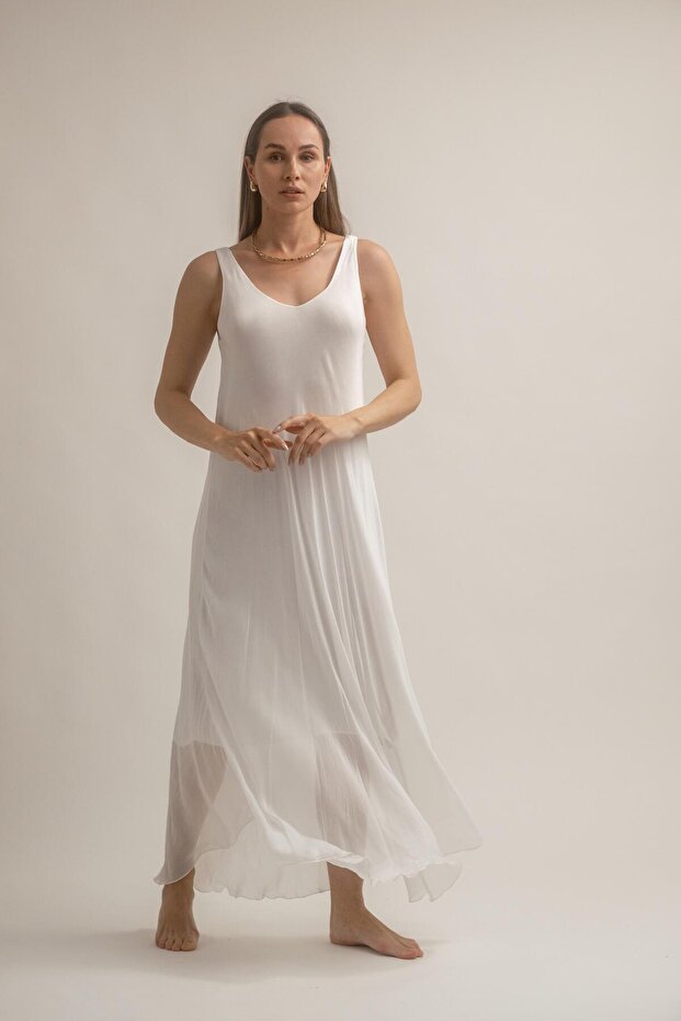 KALIN ASKILI UZUN İPEK ELBİSE - 8