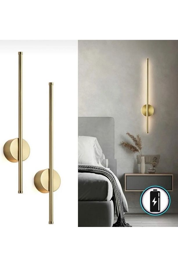 Modern Dekoratif Pilli Led Duvar Aplik Eskitme Gold 70 Cm ( 1 Adet ) - 3
