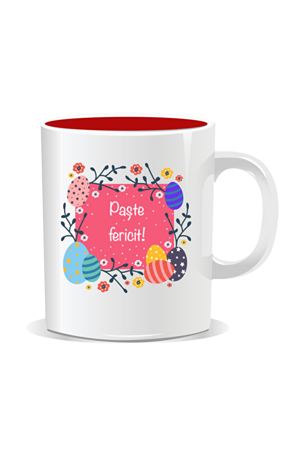 Personalized Easter mug, Happy Easter - Red interior - 1