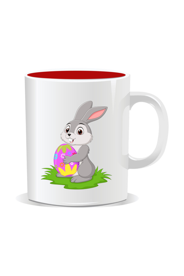 Personalized Easter mug, Bunny with an egg - Red interior - 1