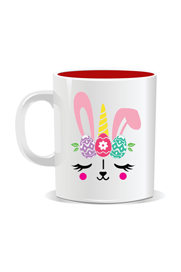 Personalized Easter Mug, Bunny Mask - Red Interior - 2