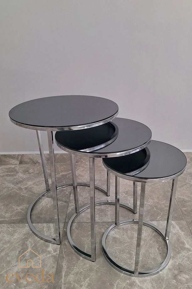 3'lü Yuvarlak C Zigon Sehpa Nikel Metal Ayak - 3