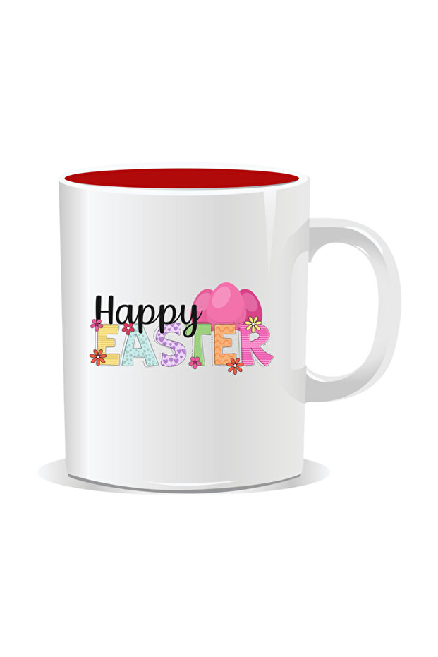 Personalized Easter mug, Happy Easter - Red interior - 1