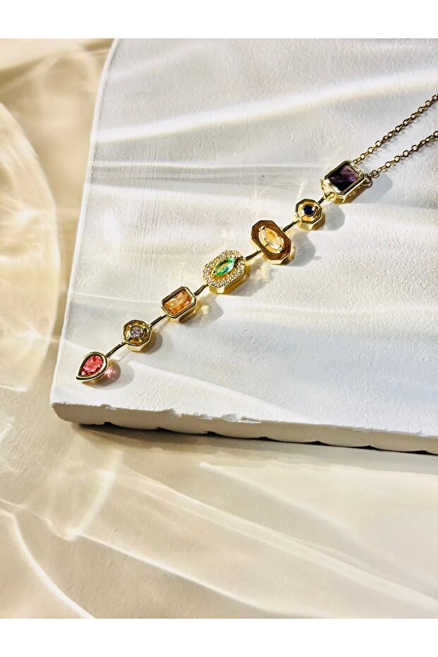 Elegant Design 7 Elements Colorful Stone Special Y Design Women's Steel Necklace