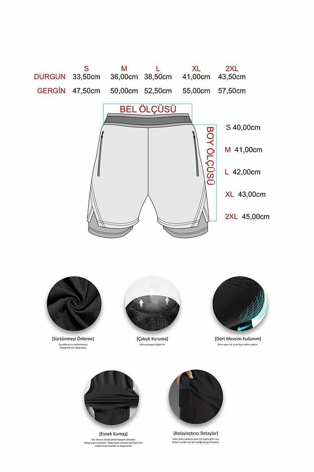 Lerixmod Unisex Gym Ve Fitness Astarlı Taytlı Şort / Gizli Cep Detaylı / Örme Lastikli - 5