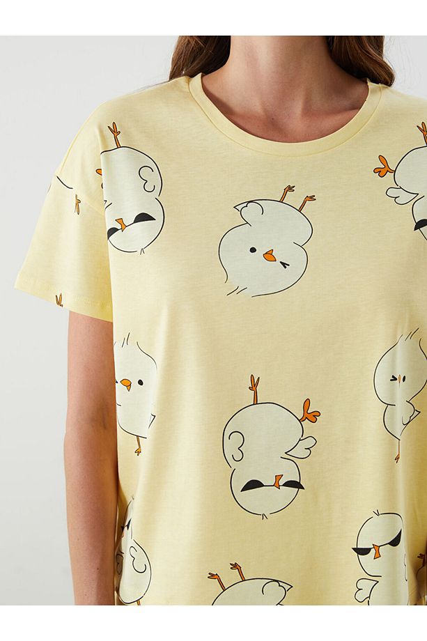 Bisiklet Yaka Baskılı Kadın Şortlu Pijama Takımı - 3