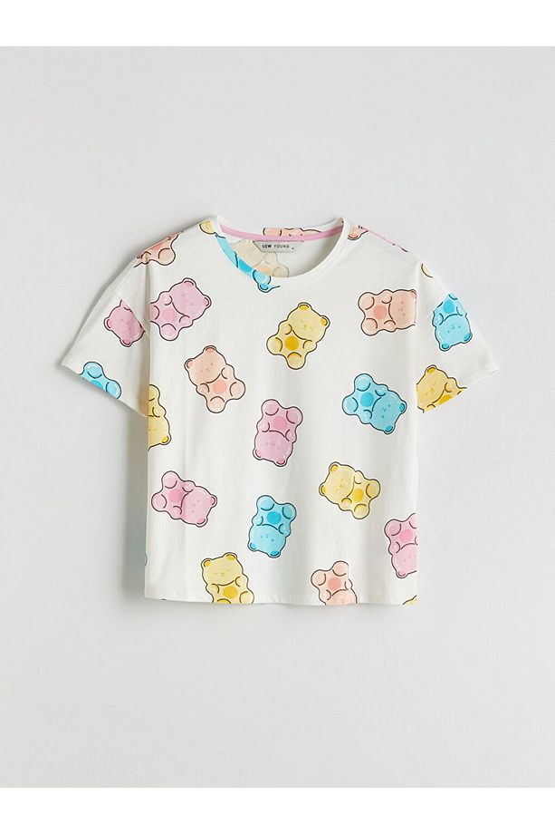 Bisiklet Yaka Desenli Kadın Şortlu Pijama Takımı - 6