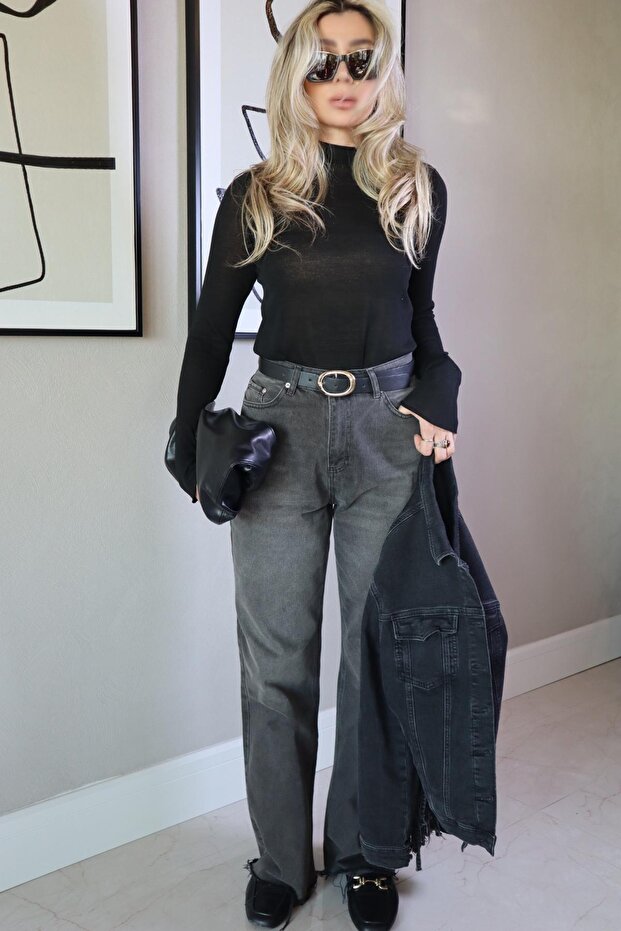 İnce Triko Dik Yaka Bluz - Siyah - 2