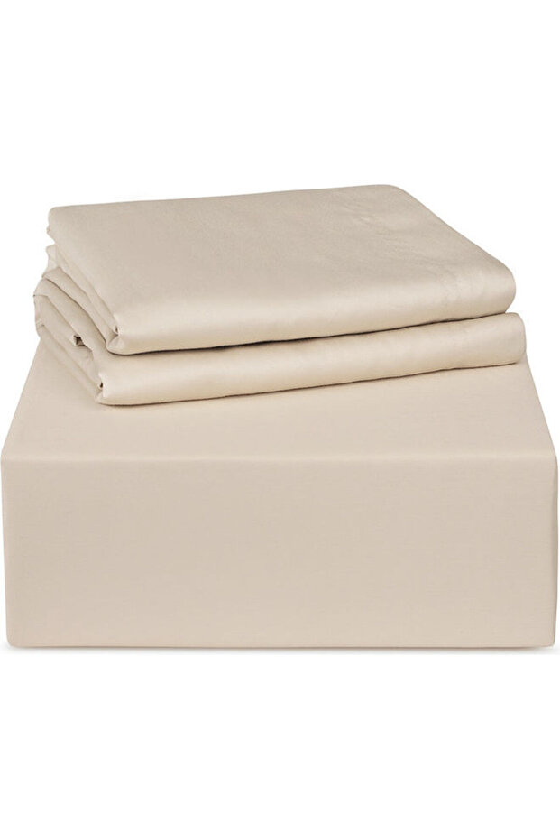 :طقم ملاءات سرير فاخرة سادة من 3 قطع، 500 خيط، 100 قطن غني - 2