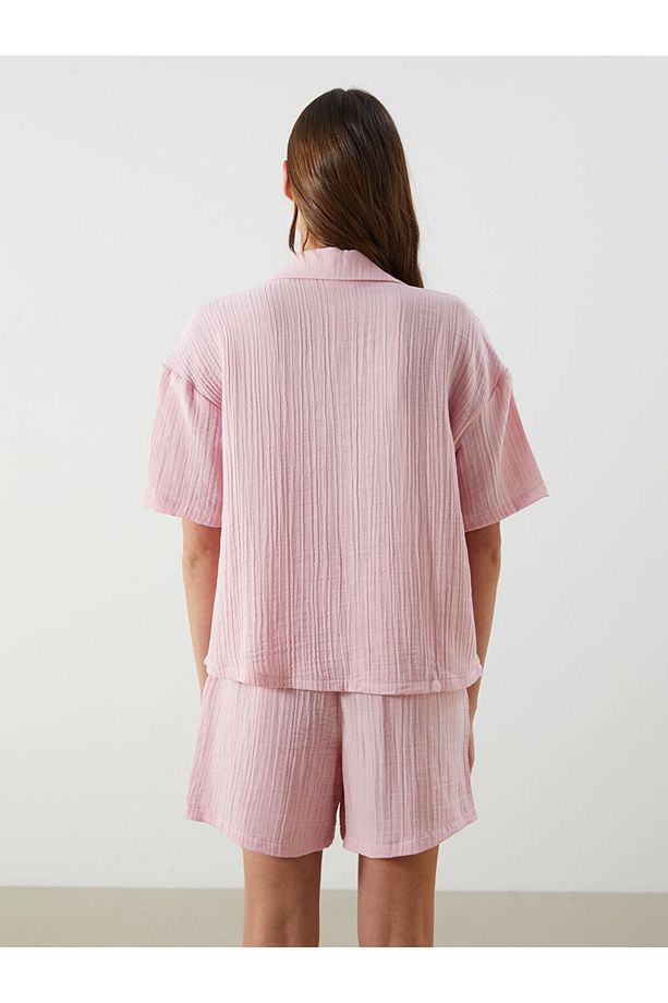 Gömlek Yaka Müslin Kadın Şortlu Pijama Takımı - 4